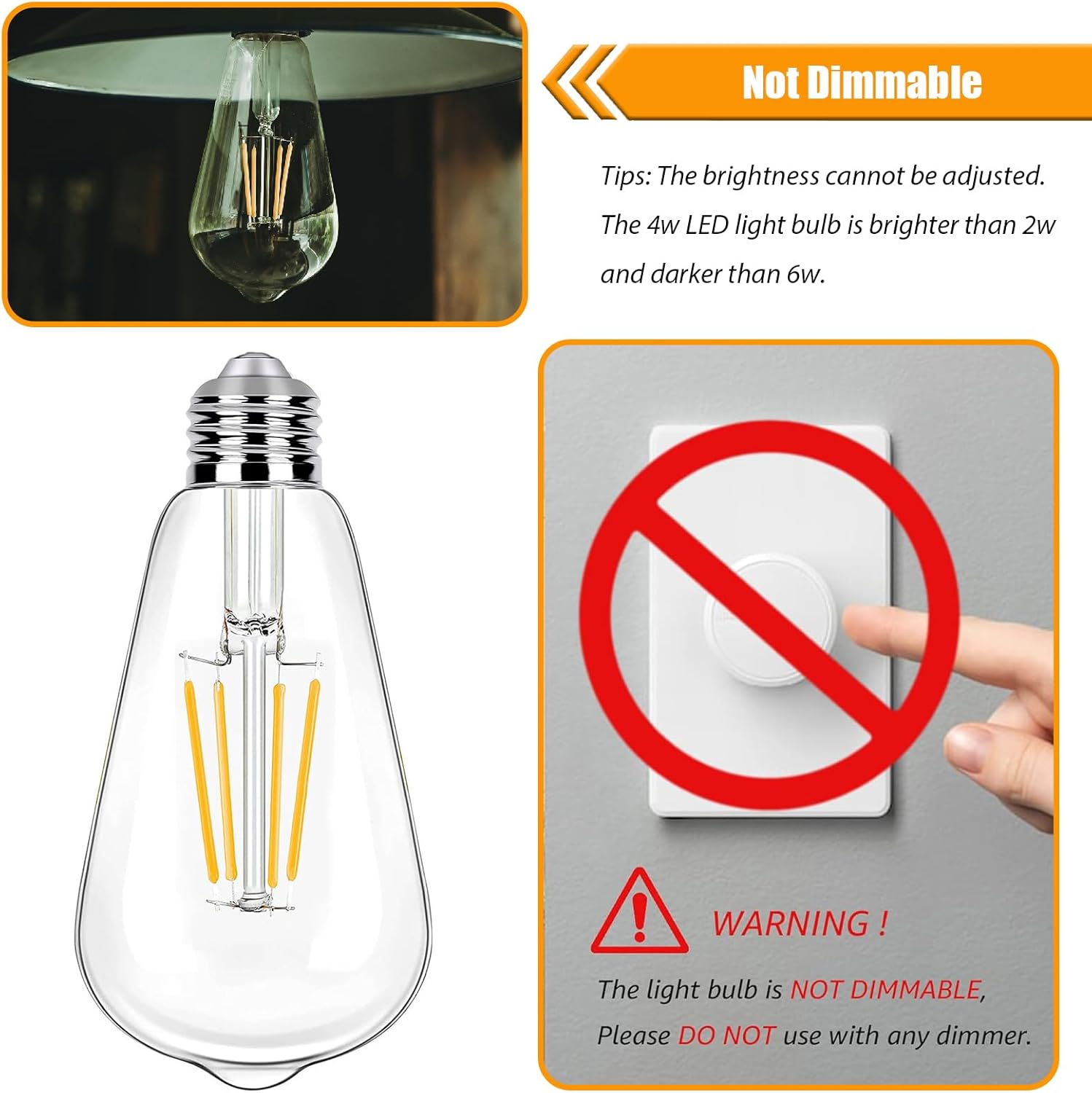 Pack of 12  watt LED Light Bulbs 40 Watt Equivalent, 2700K Soft Warm Light Bulbs, 4W LED ST19 Edison Bulbs, 450LM, E26 Medium Base, High CRI 90 , Not Dimmable, Pack of 12